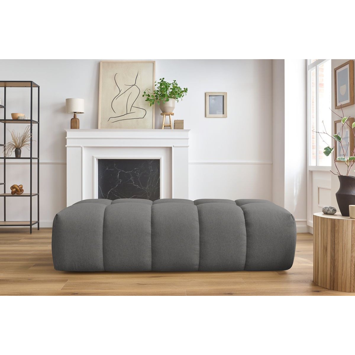 Pouf tissu chiné, MONT-BLANC gris foncé, BOBOCHIC