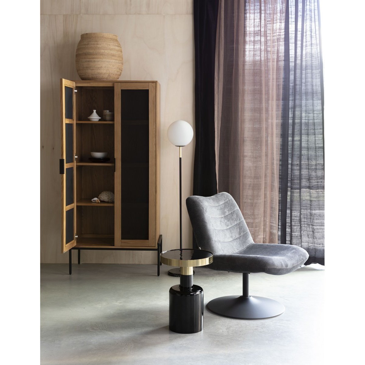 Fauteuil lounge en velours - BUBBA anthracite, ZUIVER