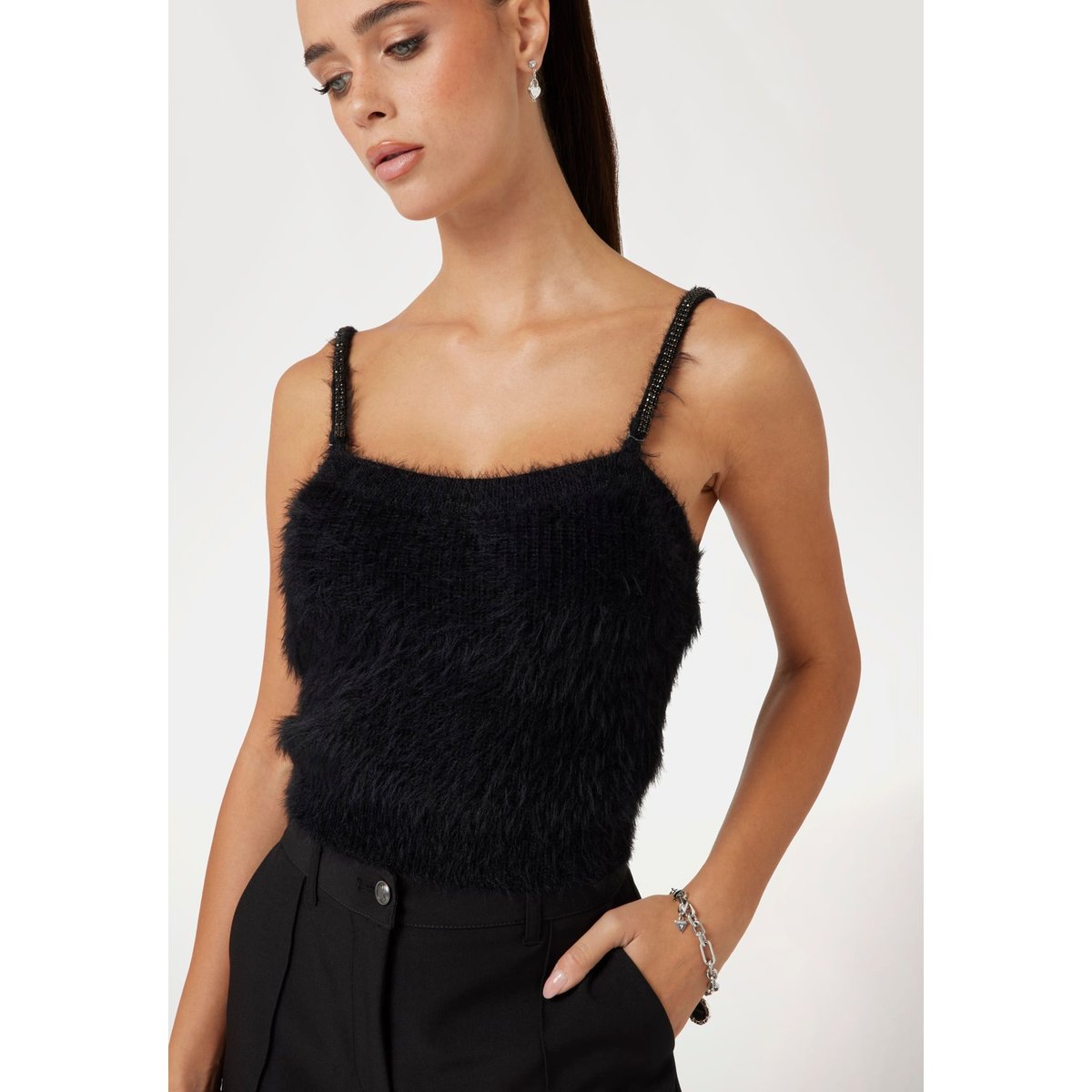 Top Fil Duveteux noir, GUESS