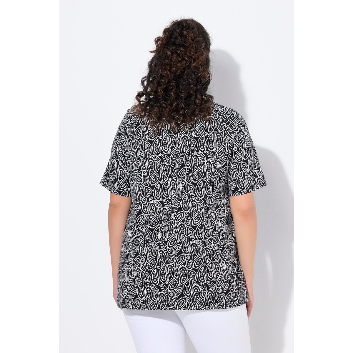 T-shirt avec plis fantaisie noir, ULLA POPKEN
