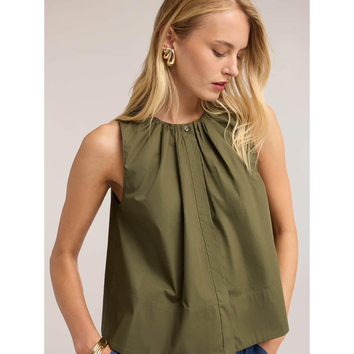 Blouse avec drapé verde militare, MOTIVI