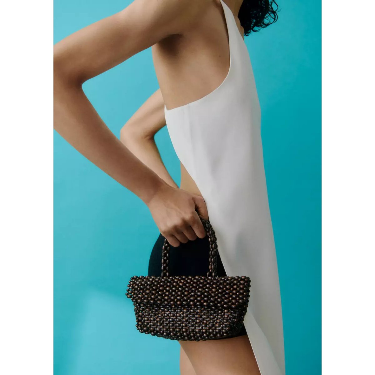 Sac porté main fibre naturelle chocolat, MANGO