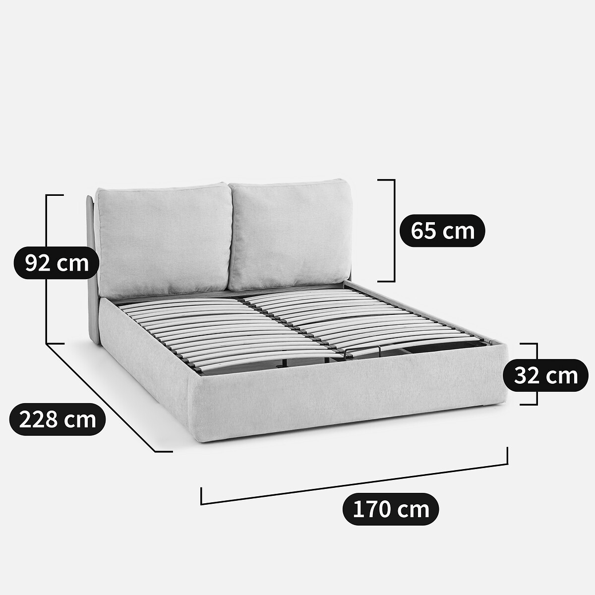 Lit double coffre, avec sommier relevable, en chêne et plaqué, ILOSS chêne naturel, AM.PM