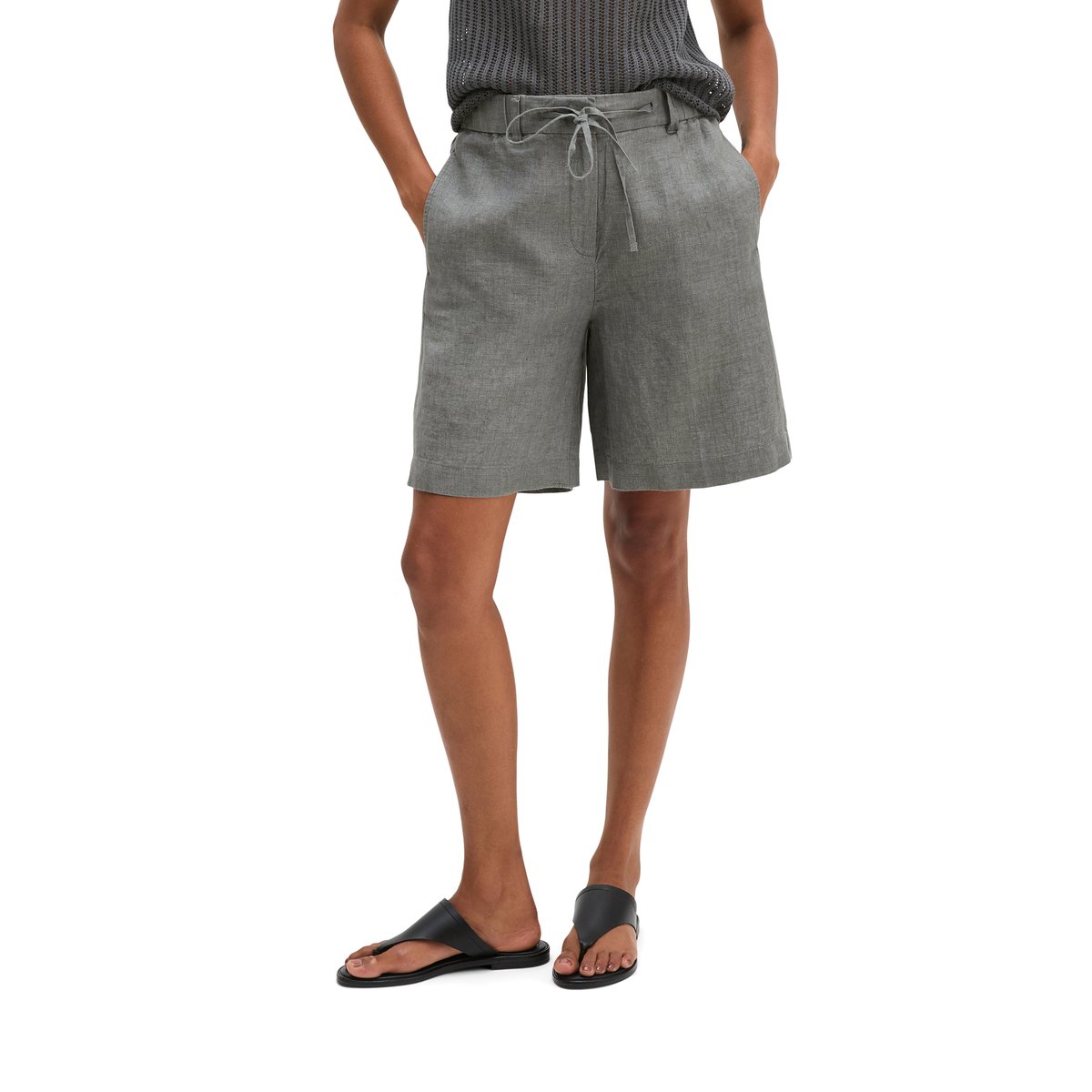 Short en lin droit avec ceinture élastique gris, MARC O'POLO