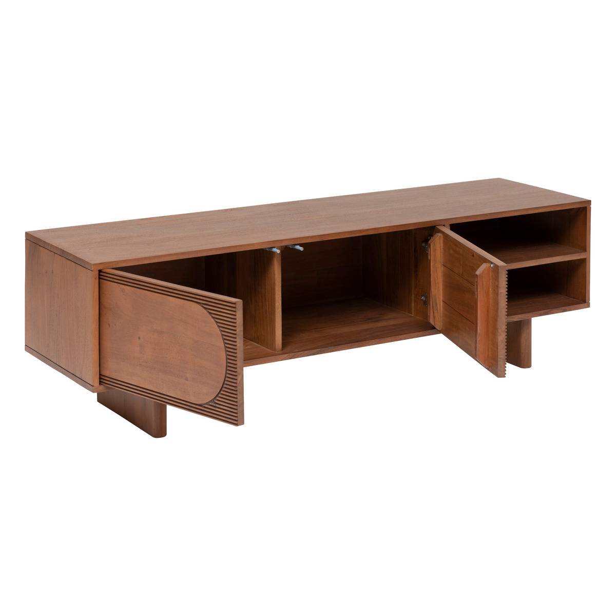Meuble TV 2 portes bois d'acacia massif NANDA tabac, ATMOSPHERA