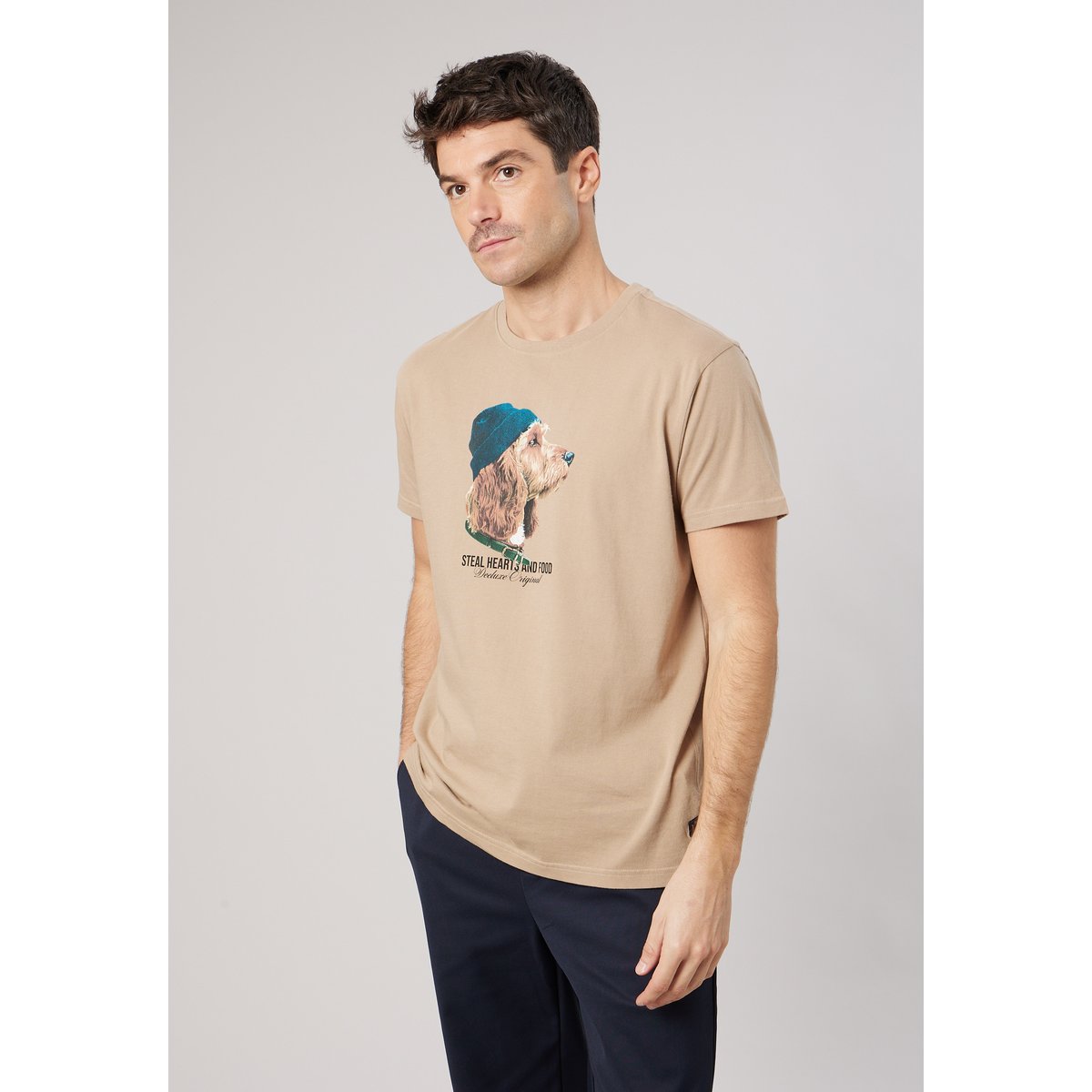 T-shirt homme en 100% coton jersey imprimé chien stylisé DOOD dune, DEELUXE
