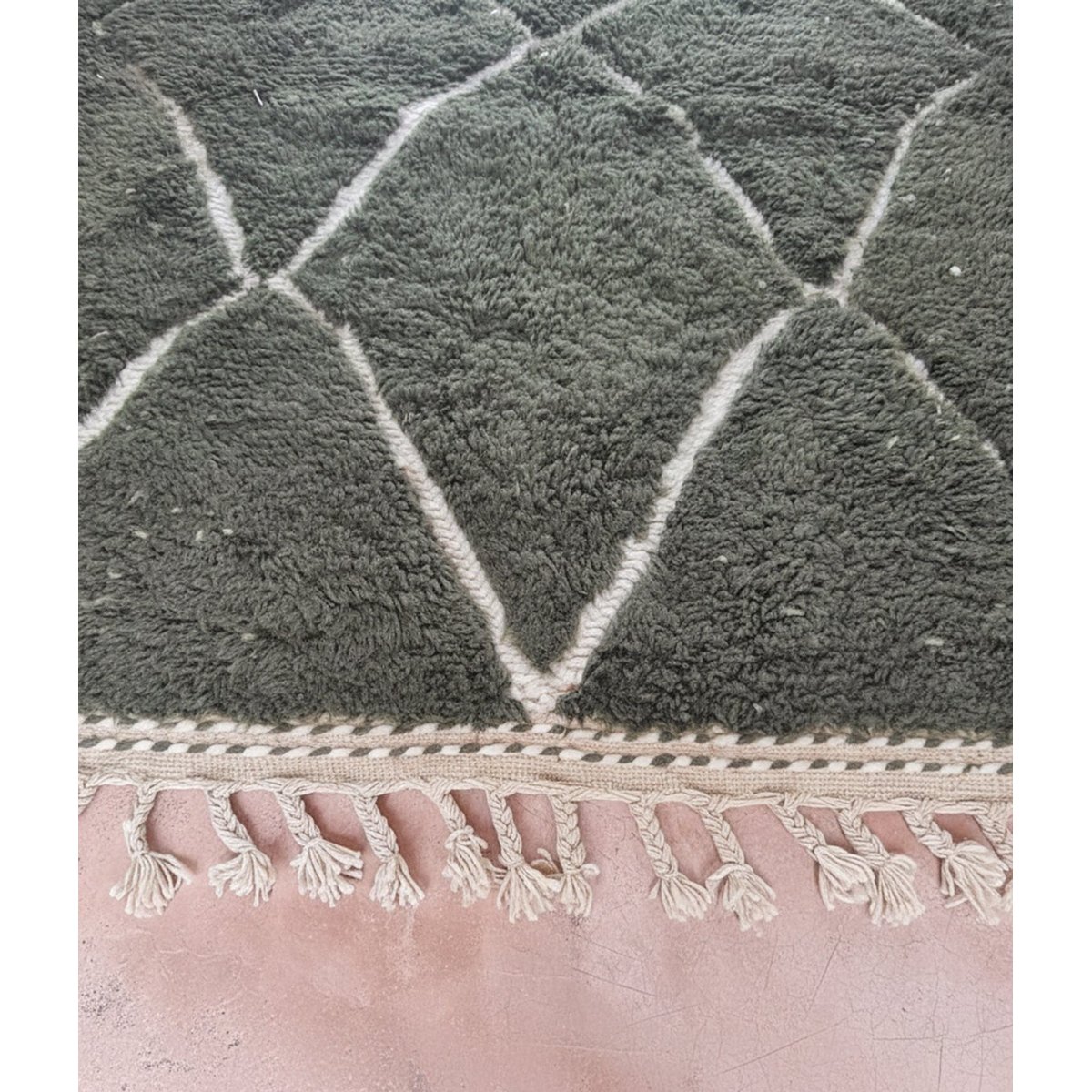 Tapis berbère marocain pure laine vert naturel, AFK LIVING