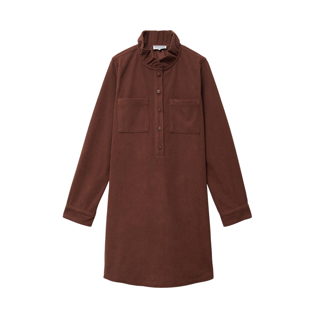 Robe velours manches longues col montant marron foncé, BONOBO