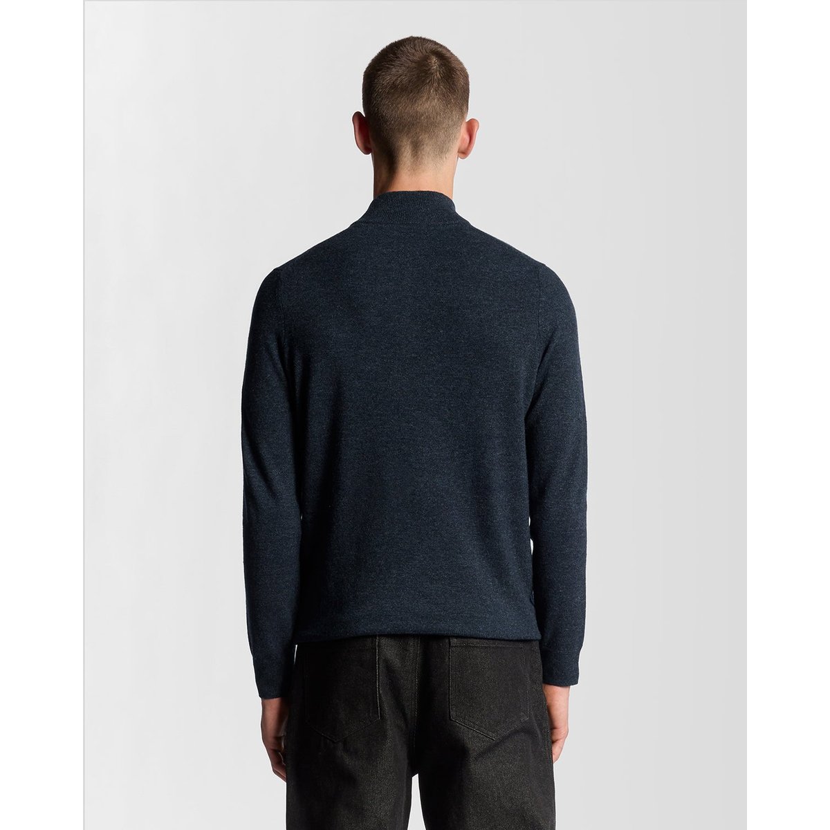 Pull camionneur en mélange de laine zippé bleu foncé marine chiné, LYLE & SCOTT
