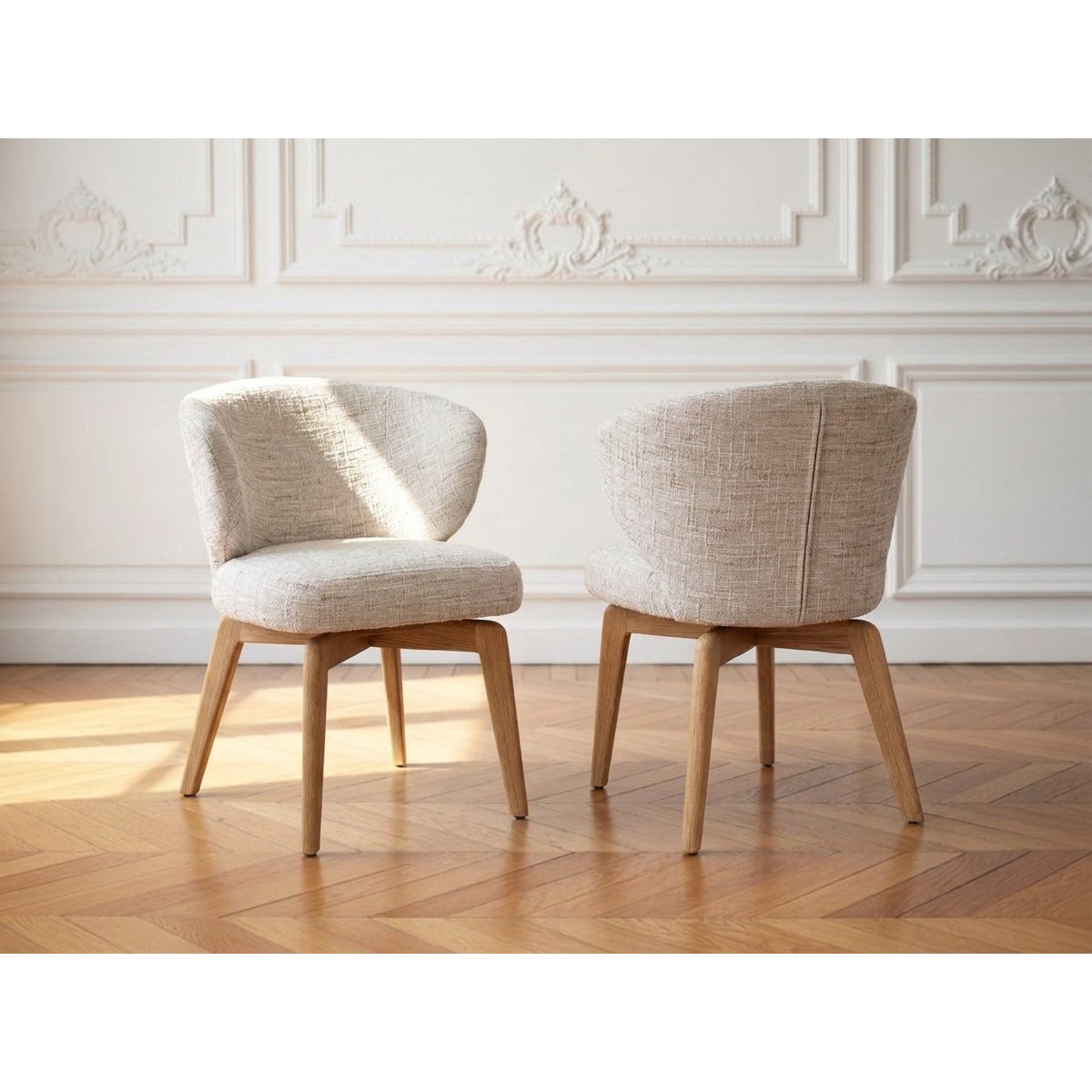 Lot de 2 chaises tissu texturé, ANNE marron clair, BOBOCHIC