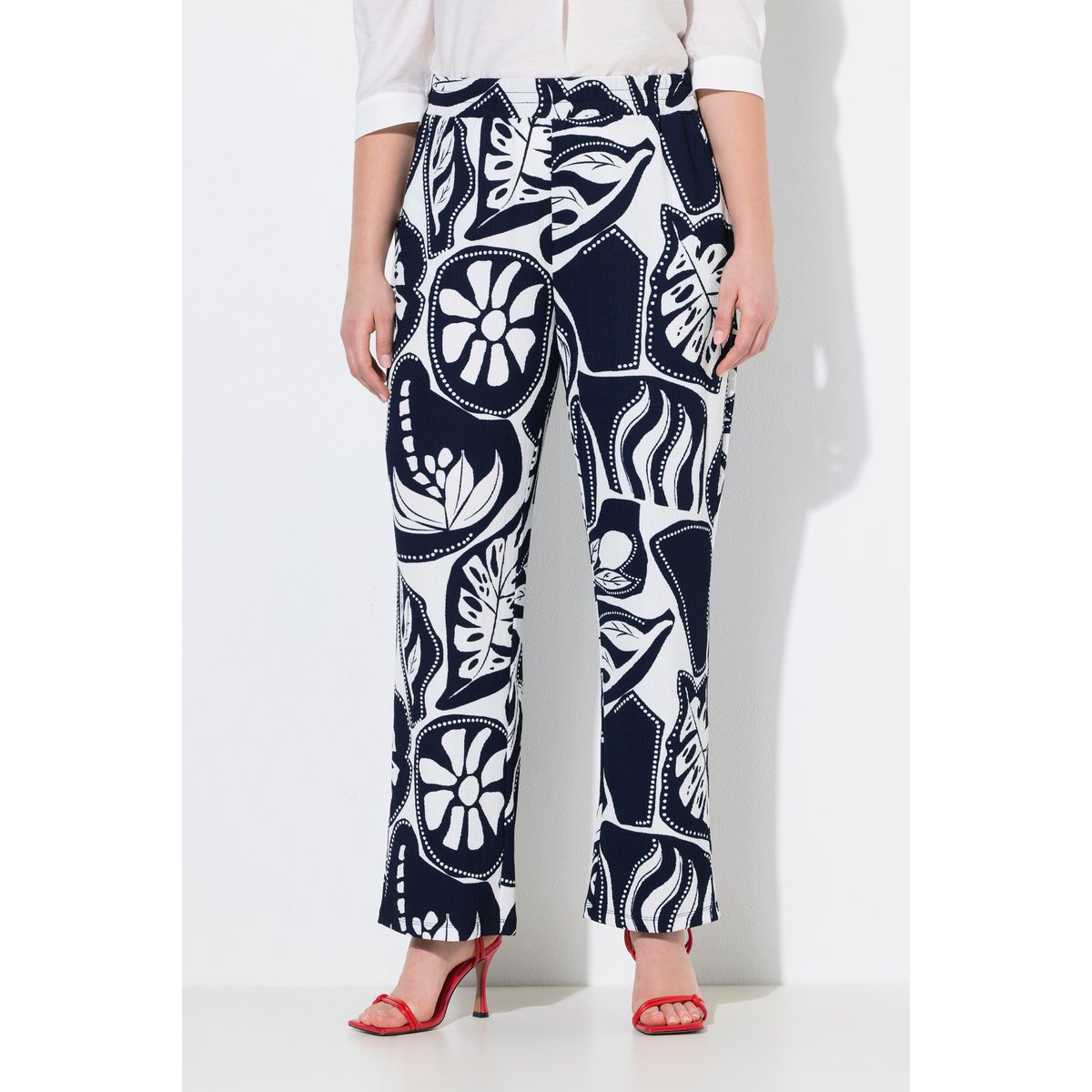 Pantalon Rose, motif feuilles marine, ULLA POPKEN