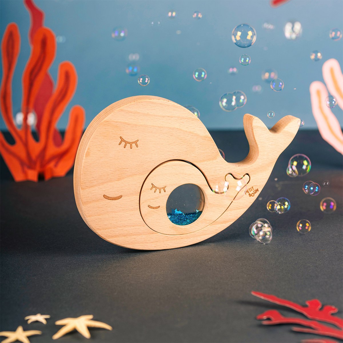 Puzzle sensoriel en bois Baleine SENSO bleu, PETIT BOUM