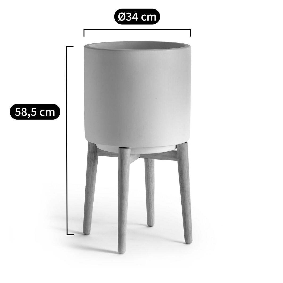 Cache-pot sur pied en hévéa H58,5cm, Florian blanc, AM.PM