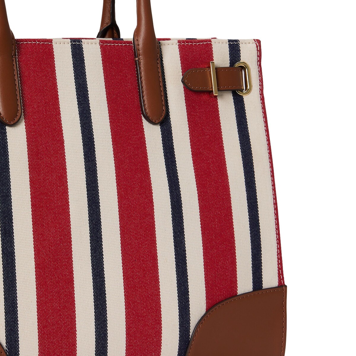 Gestreepte draagtas in canvas, DEVYN rood/camel, LAUREN RALPH LAUREN