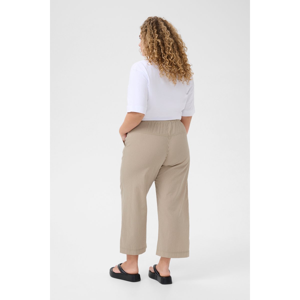 Pantalon casual beige chinchilla / blanc white stripe, KAFFE CURVE