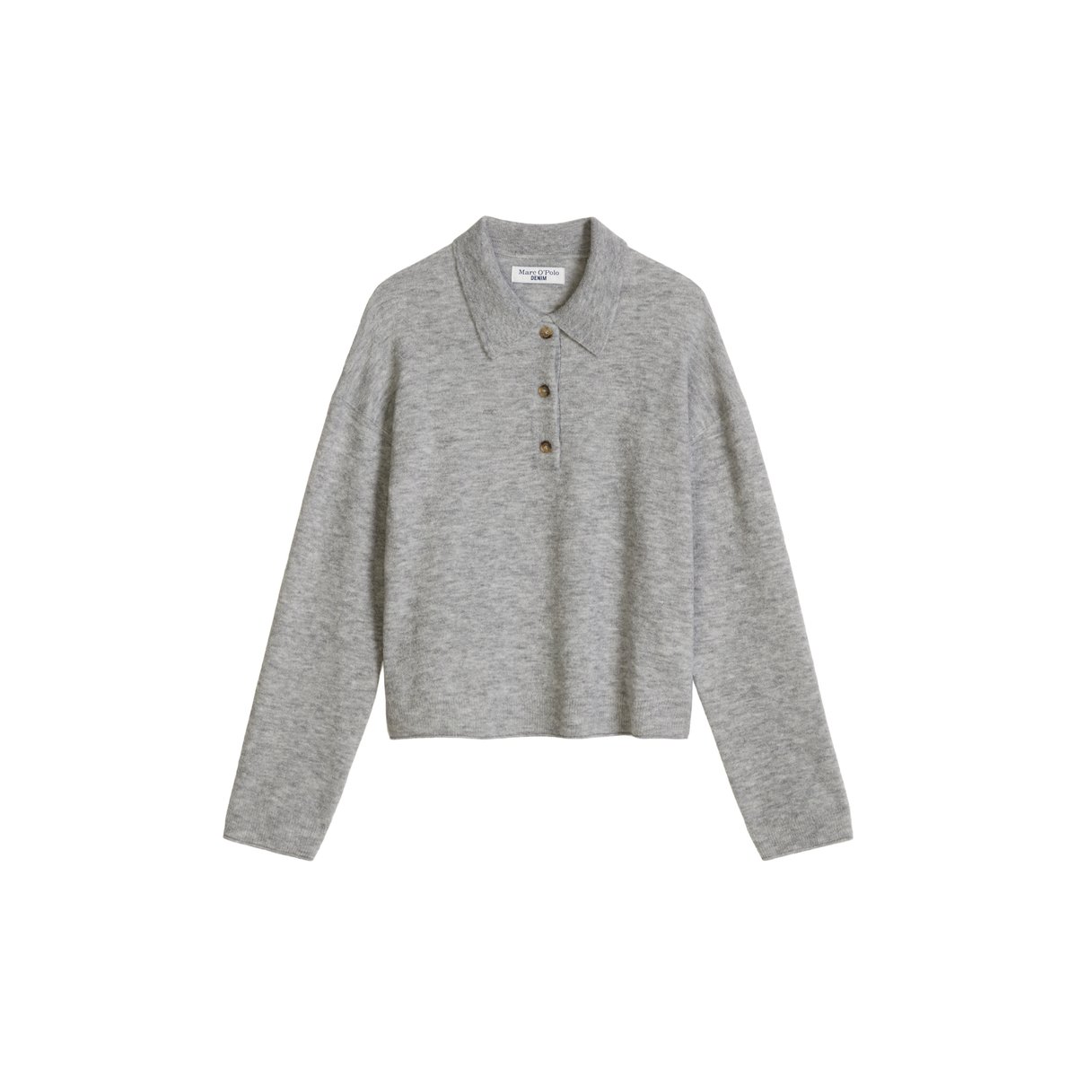 Polo en maille, coupe décontractée en fil bouclé gris, MARC O’POLO DENIM