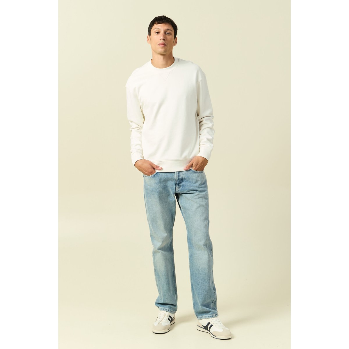 Sweat manches longues en coton ecru, BONOBO