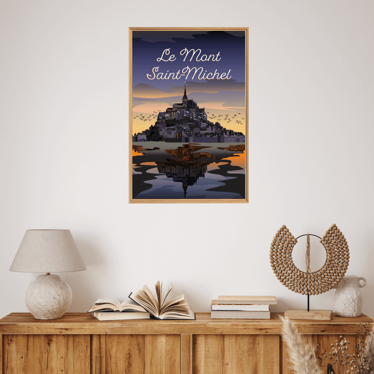 Tableau Mural Illustration Mont-saint-michel Sunset ARCHITECTURE violet-fibres de bois, CEANOTHE