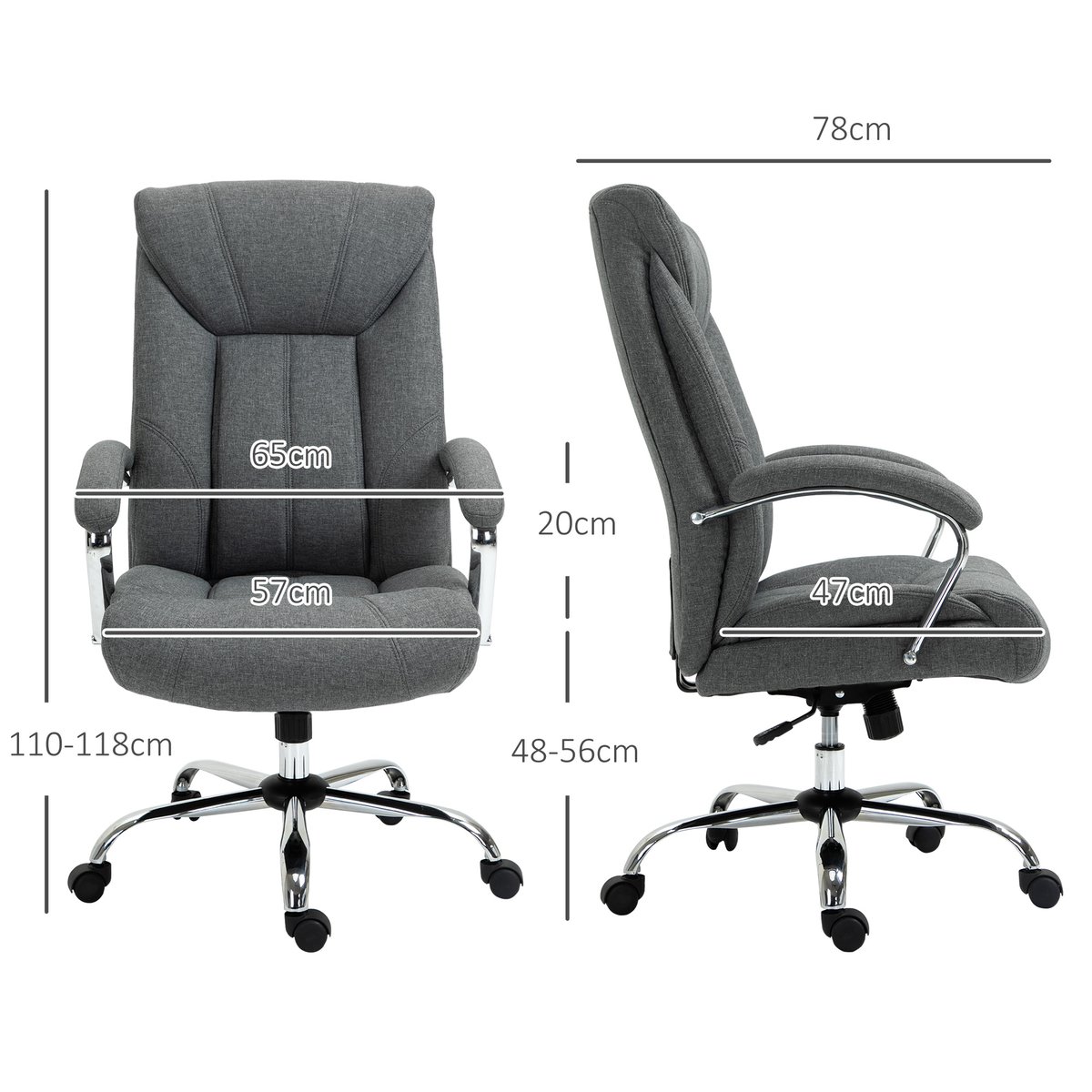 Chaise de bureau Lin (100% polyester) Gris gris, HOMCOM