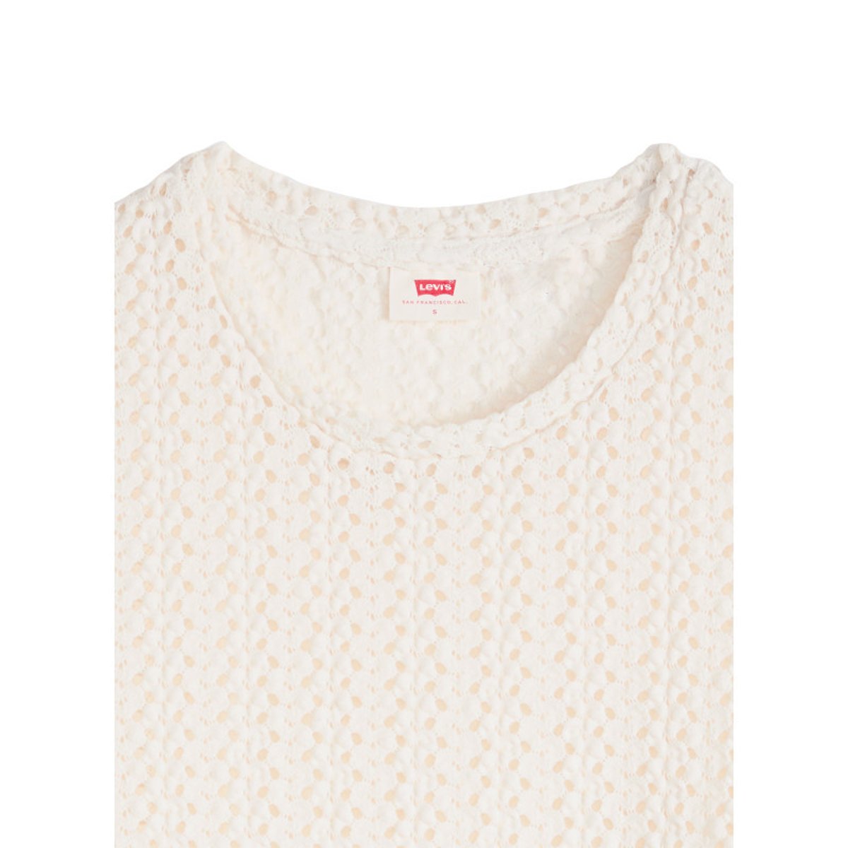 Top écru uni coupe droite avec effet maille ajourée sur le pourtour beige, LEVI'S