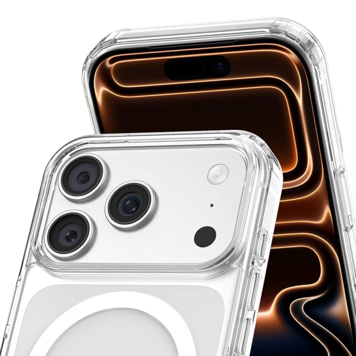 Coque Anti-choc compatible Magsafe pour iPhone 17 Pro Max Transparente + 2 protections écran et 2 protections objectif caméra transparent, EVETANE