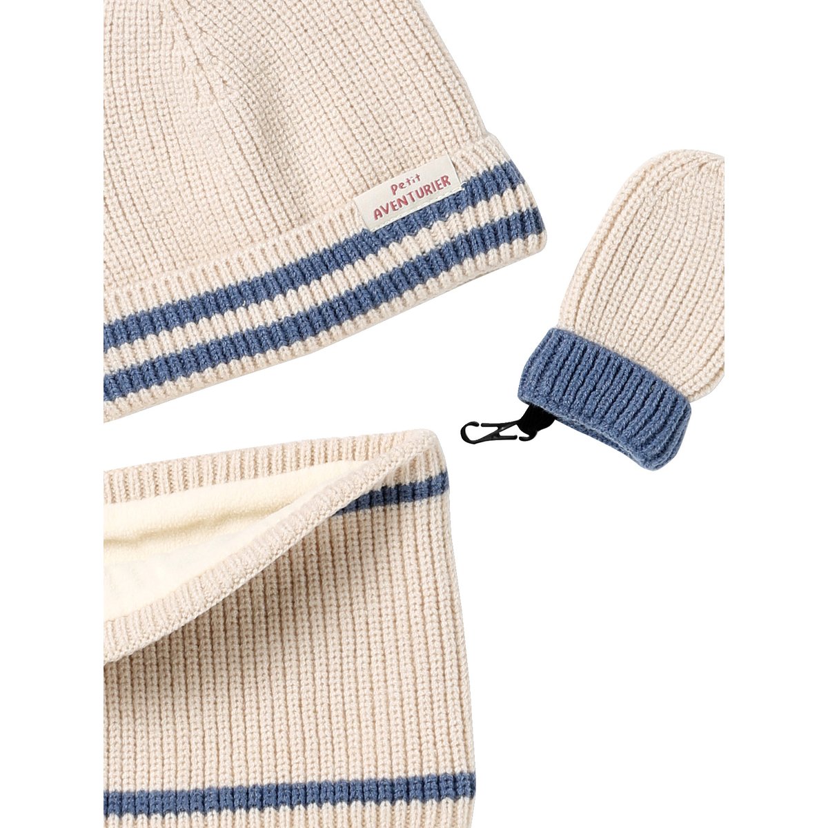 Ensemble tricot bonnet, snood et moufles écru, VERTBAUDET