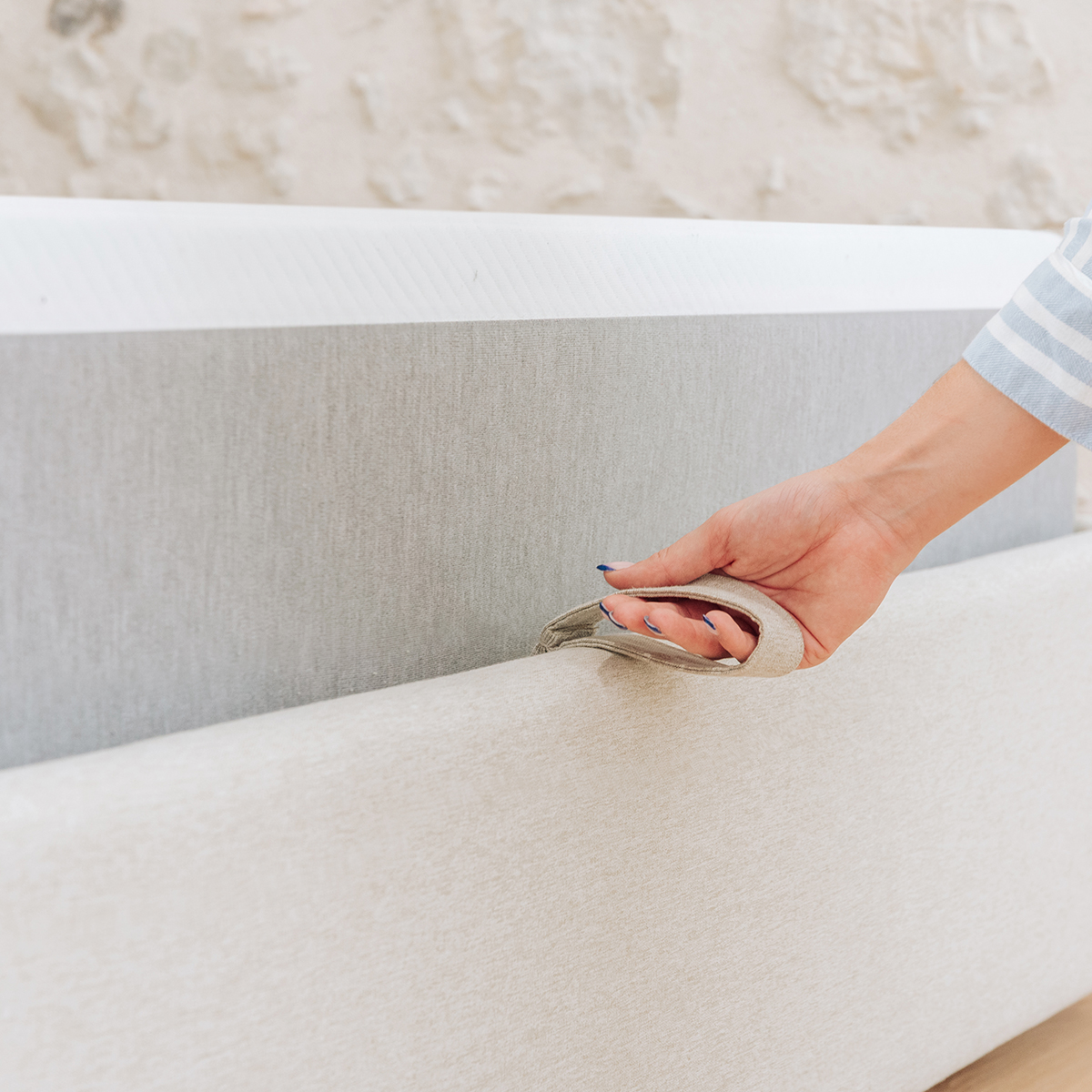 Lit Coffre tissu beige beige, SLOME