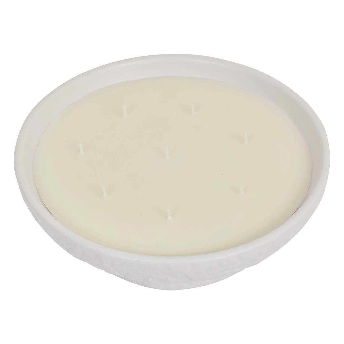 Bougie parfumée 8 mèches en coupelle céramique effet pierre STONY blanc, ATMOSPHERA