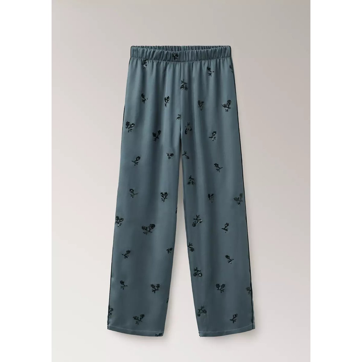 Pantalon de pyjama en satin orné de sequins bleu, MANGO