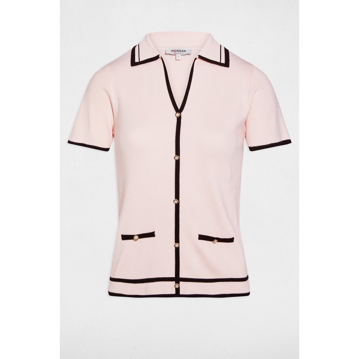 Pull ajusté rayé rose clair, MORGAN