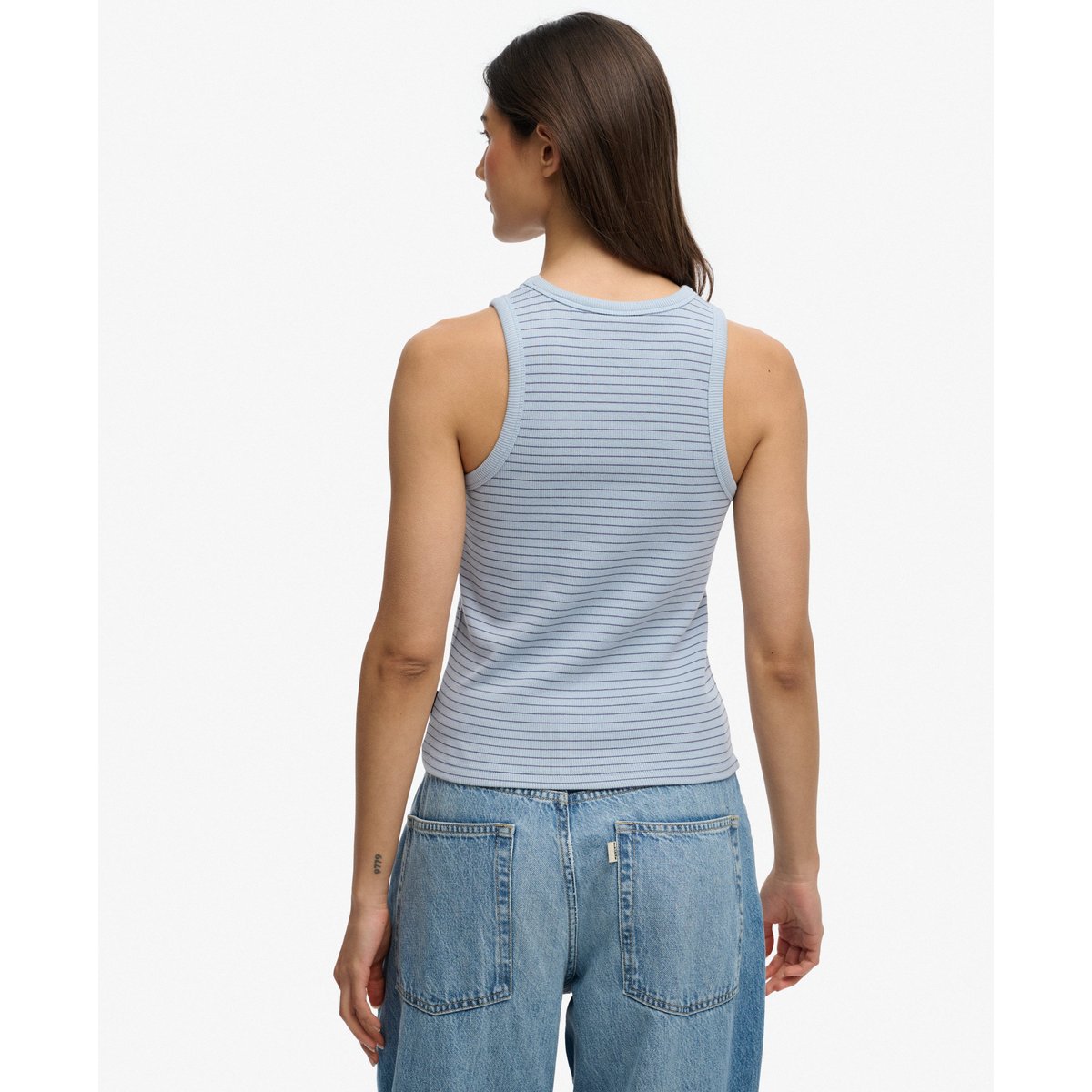 Débardeur Racer Essential Logo Coupe Ajustée rayure brume bleue, SUPERDRY