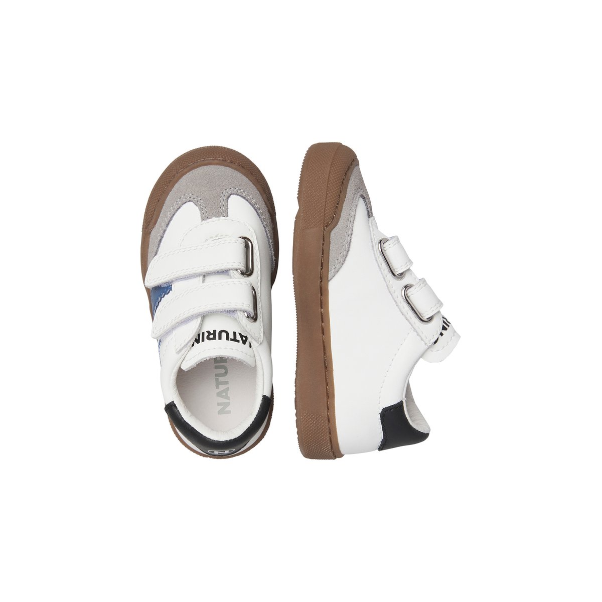 Sneakers en cuir et velours RIBY VL. blanc-gris-bleu, NATURINO