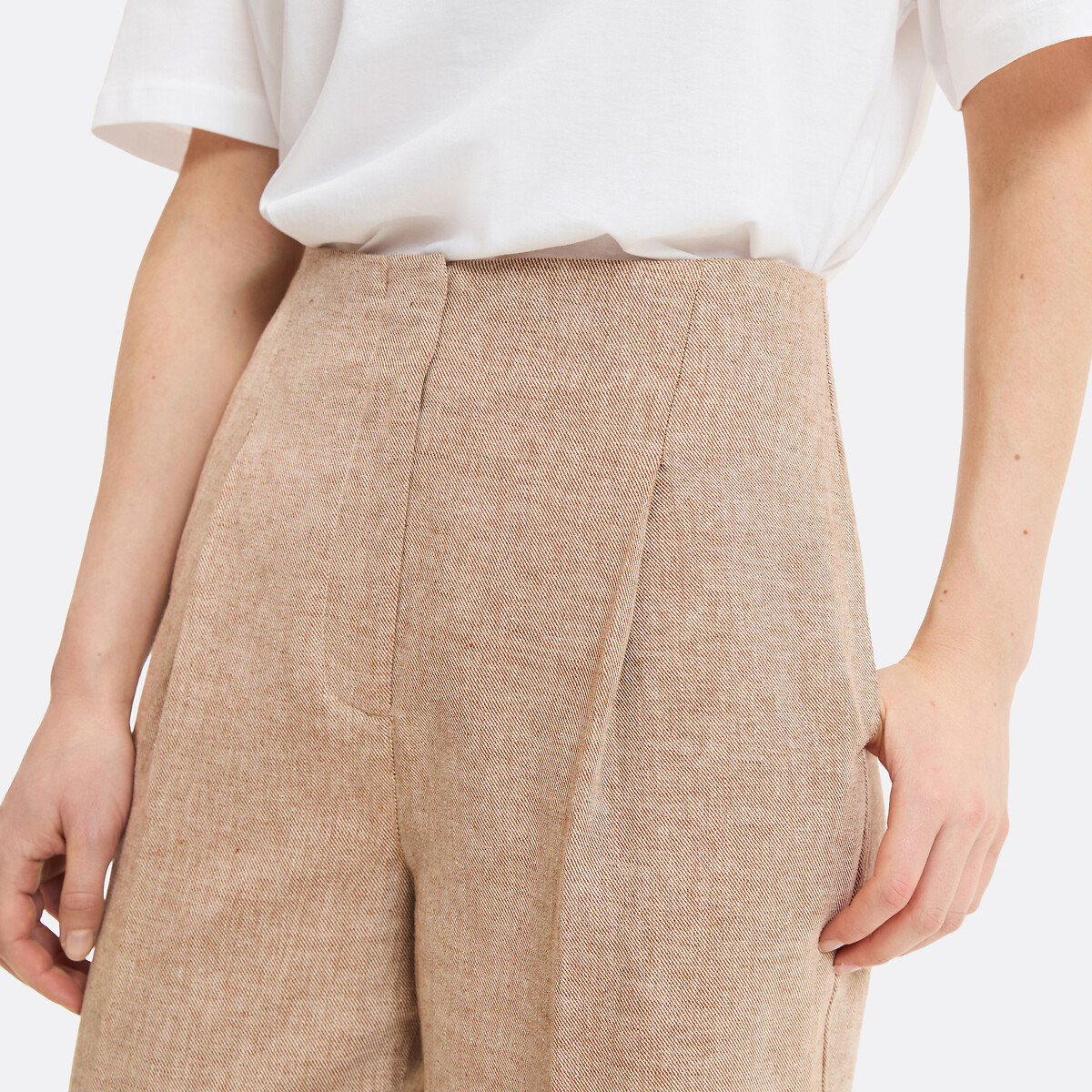 Pantalón pitillo de talle alto de lino y algodón camel, LA REDOUTE COLLECTIONS
