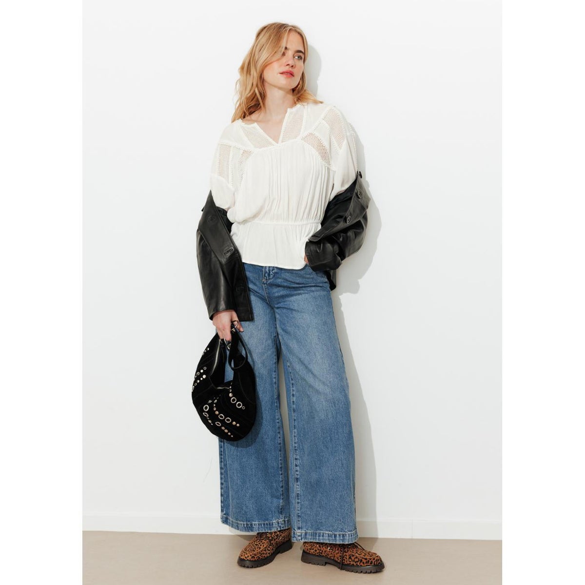 Blouse rétro unie ecru, PROMOD