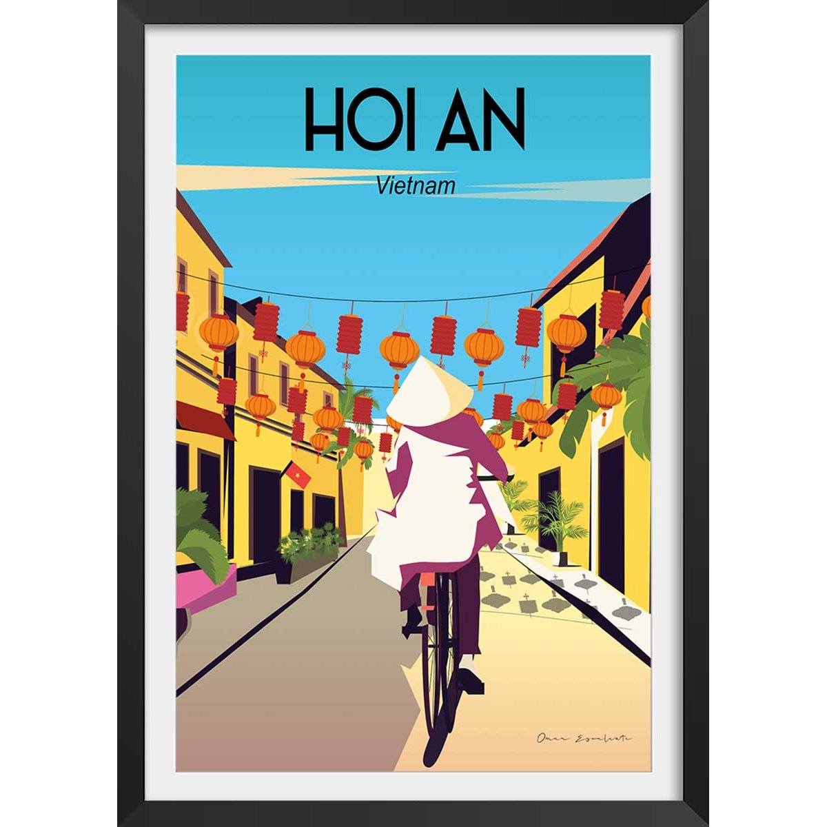 Affiche ville voyage Hoi An Vietnam affiche + cadre en bois - noir, HEXOA
