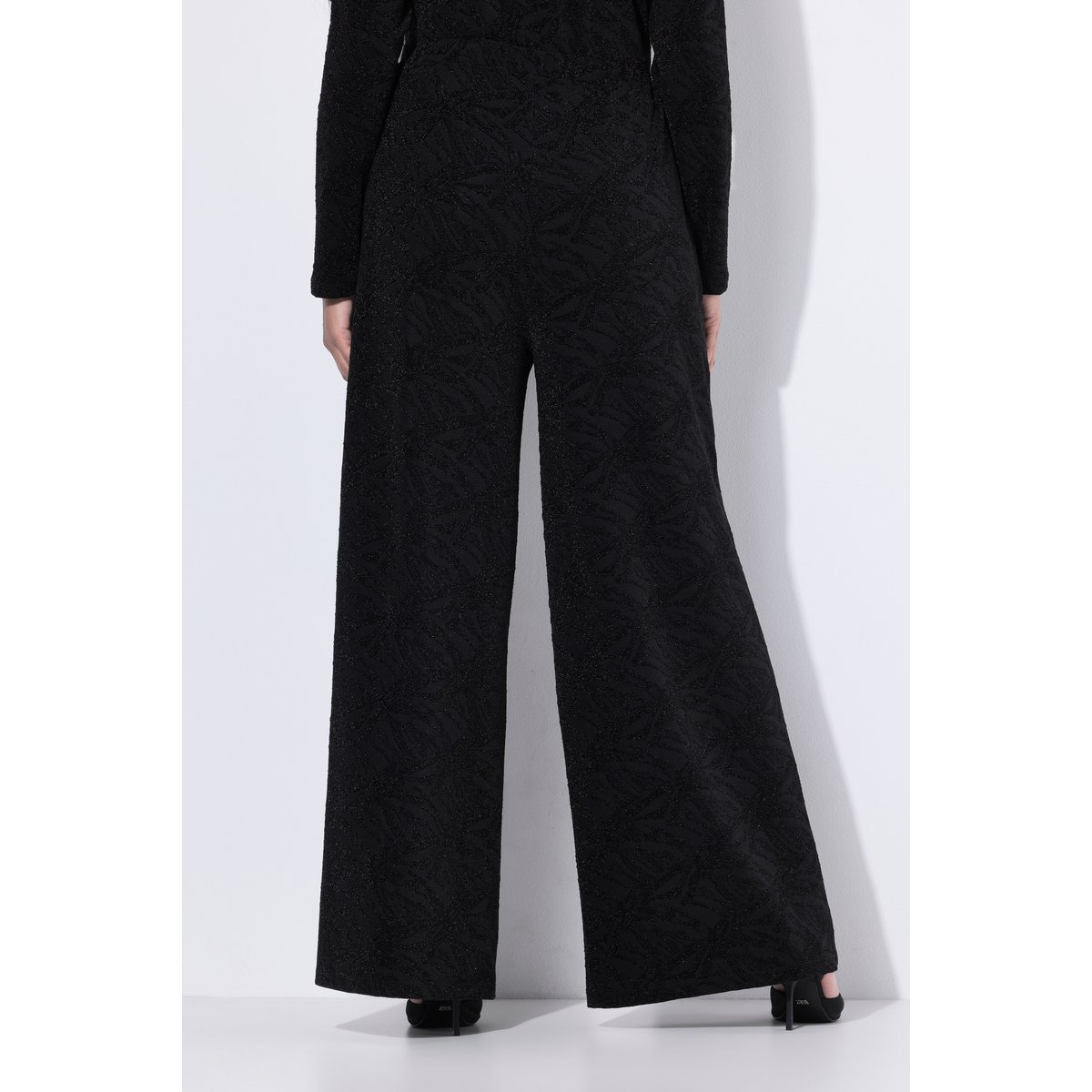 Pantalon jacquard à jambe droite et ceinture noir, ULLA POPKEN