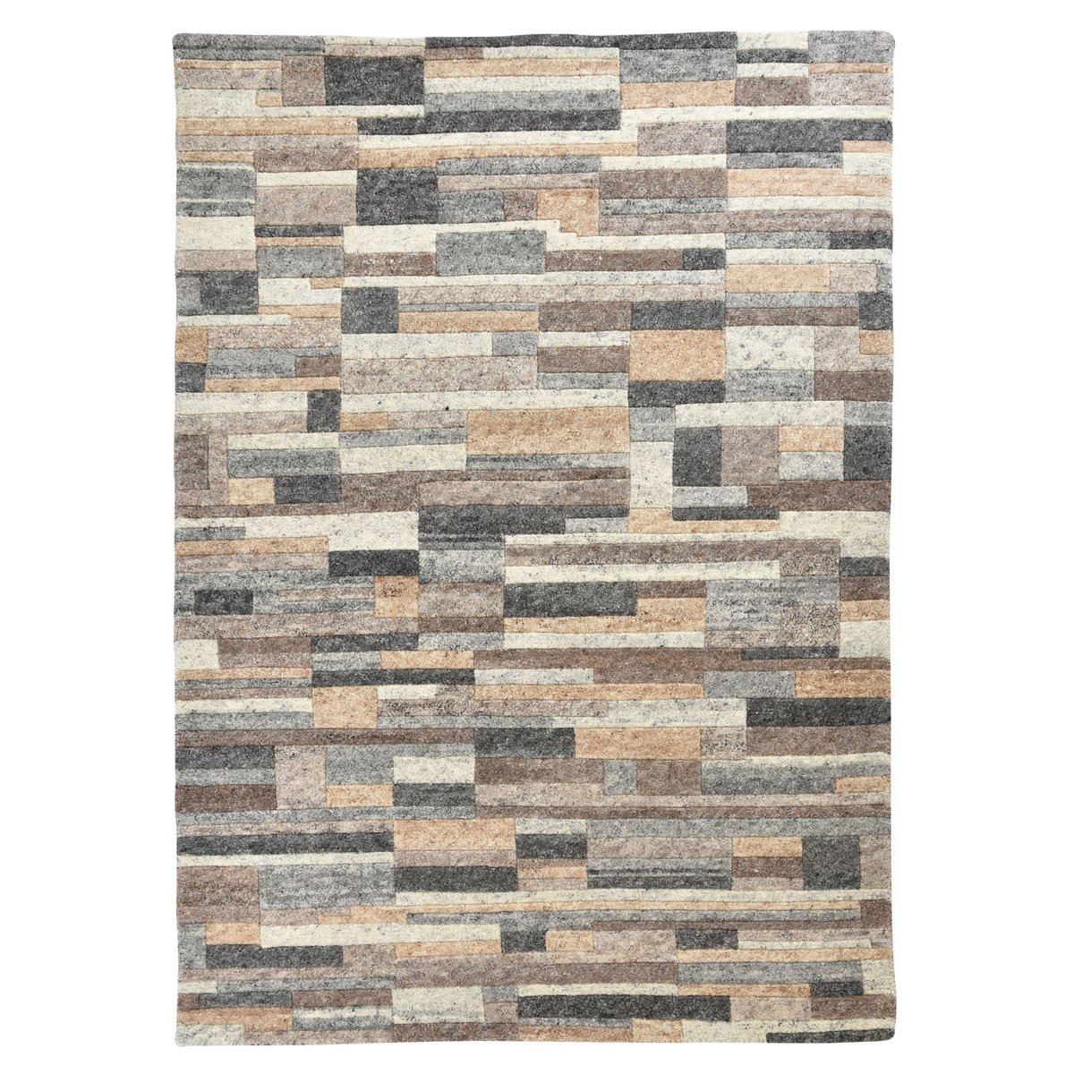 Tapis en laine vierge noué à la main avec motifs géométriques - Medan Natur natural, THEKO