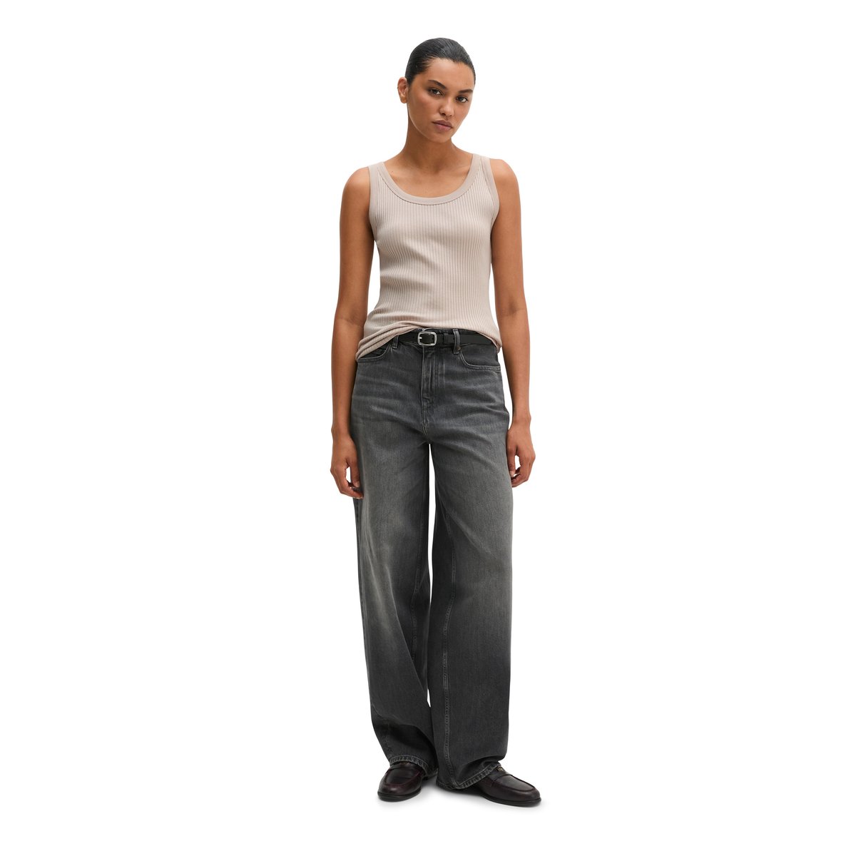 Débardeur côtelé slim en jersey stretch coton modal bio gris, MARC O'POLO