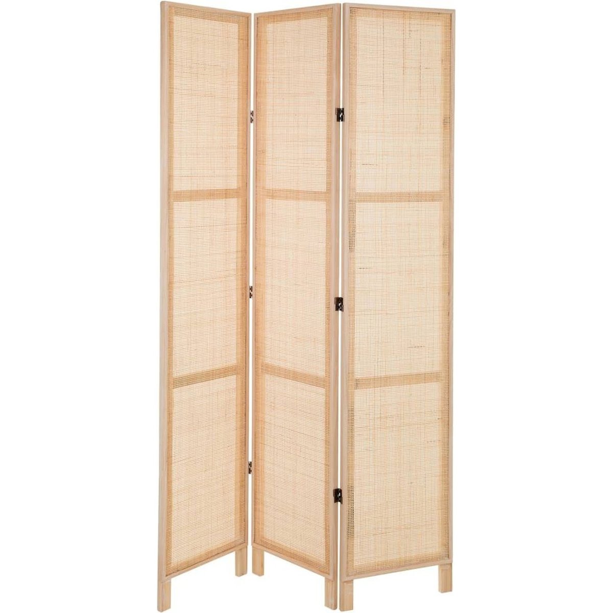 Paravent rectangulaire en bois et bambou bois naturel et cannage beige, RECOLLECTION