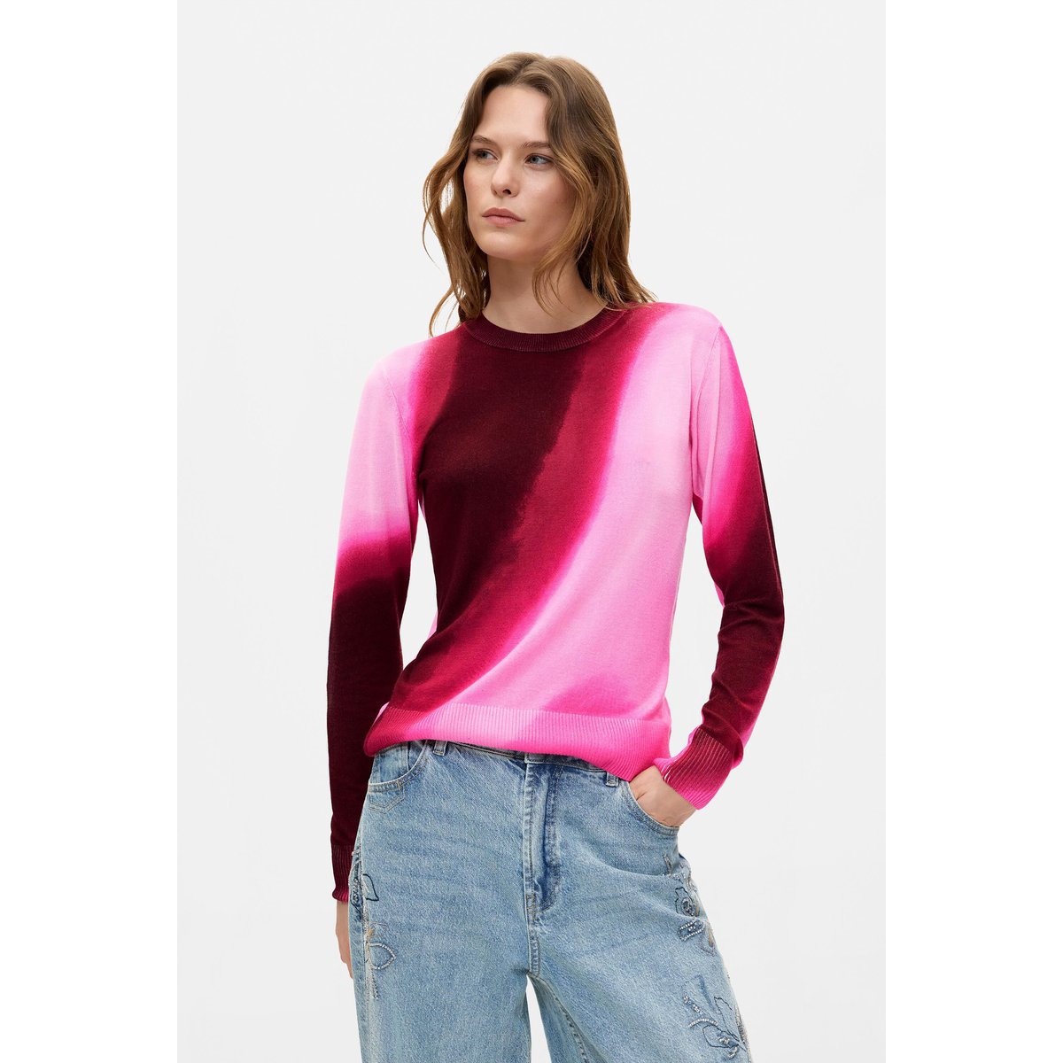 Pull en maille fine dégradé rouge, DESIGUAL