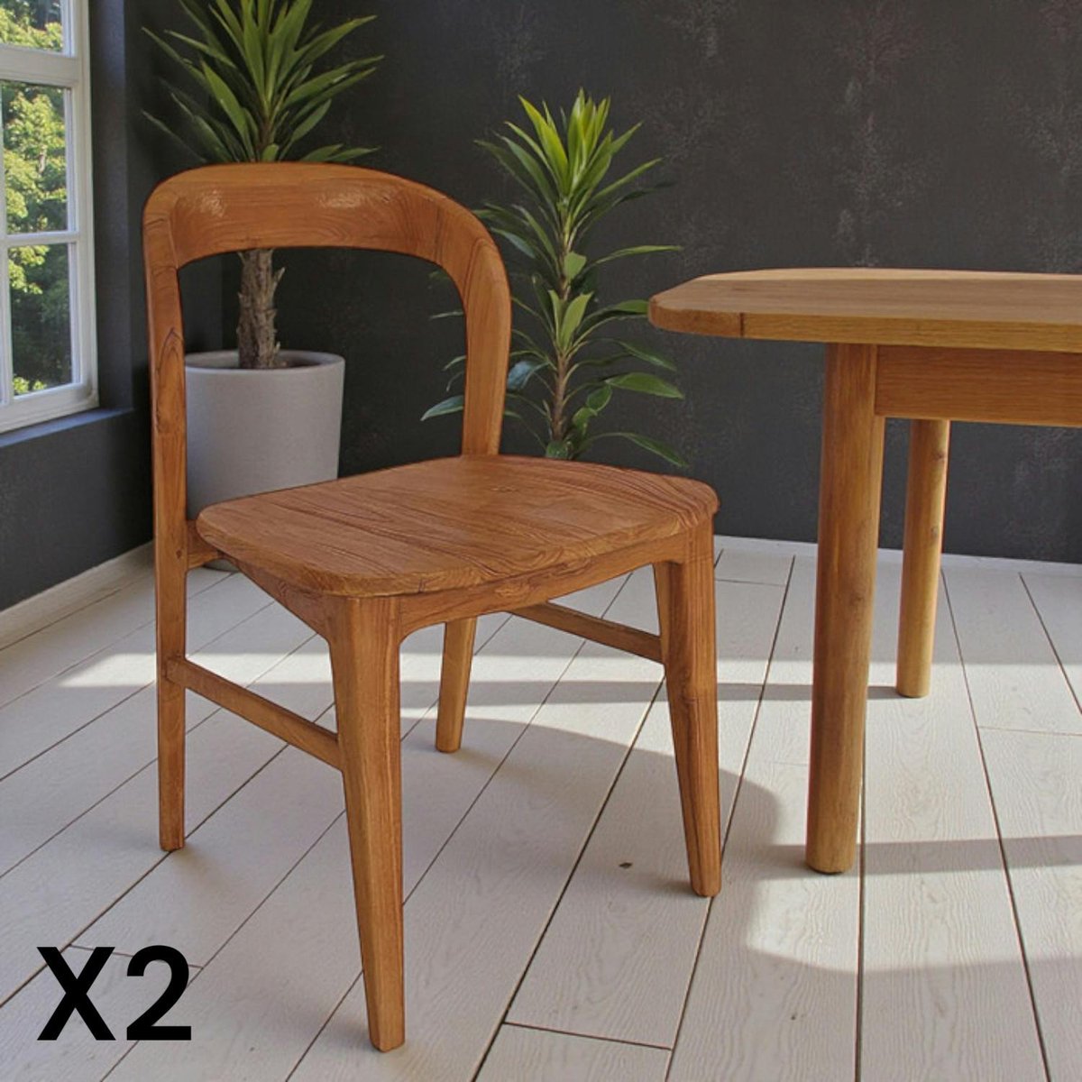Chaise en teck massif à dossier arrondi (lot de 2) DEPOK bois naturel, PIER IMPORT