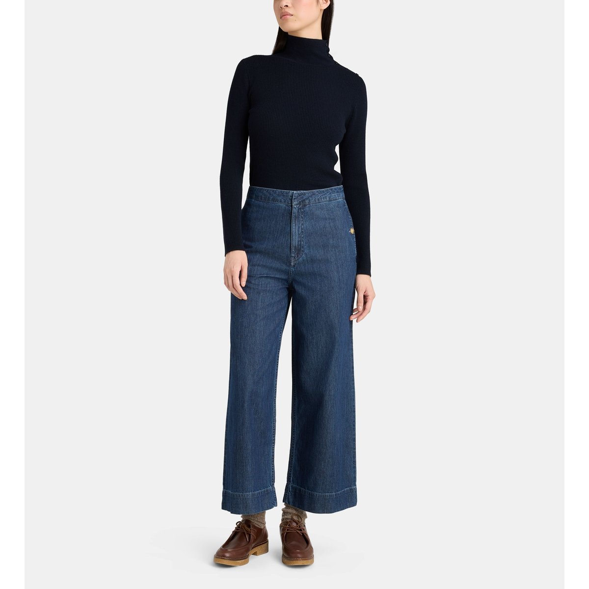 Pull droit oiselle maille côtelée bleu marine, JODHPUR