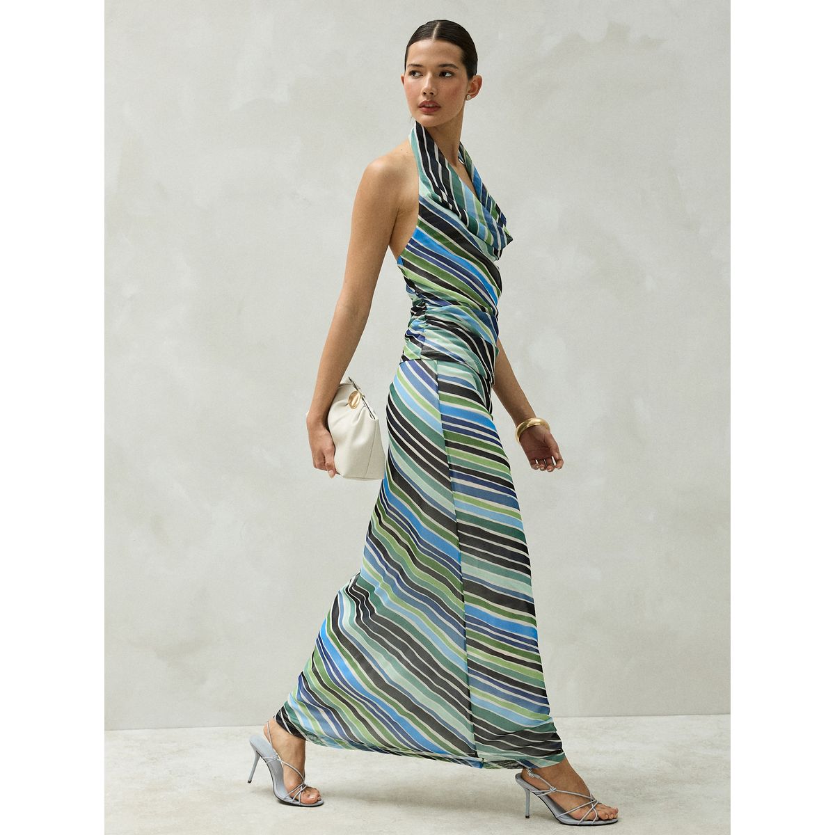 Jupe longue en tulle rayure bleu/vert, NEXT