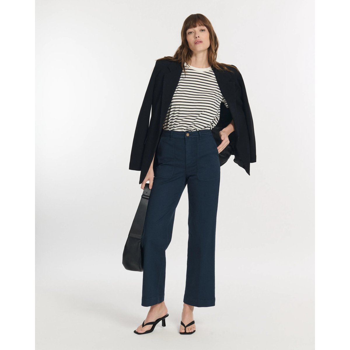 PANTALON DROIT LARGE TAILLE HAUTE UTILITY STRETCH marine, LABDIP