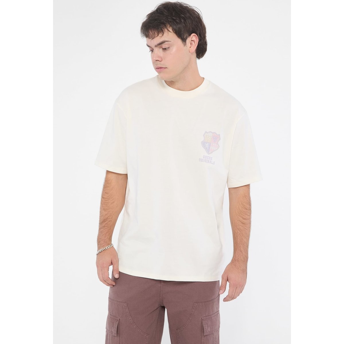 T-Shirt Logo Frontal crème, GUESS