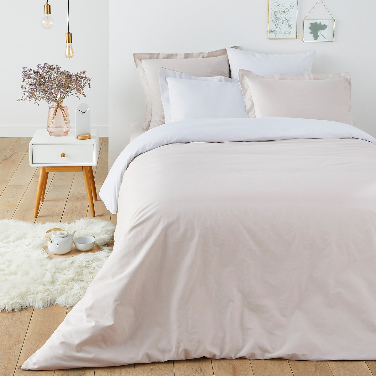 Housse de couette coton bicolore beige/blanc, LA REDOUTE INTERIEURS