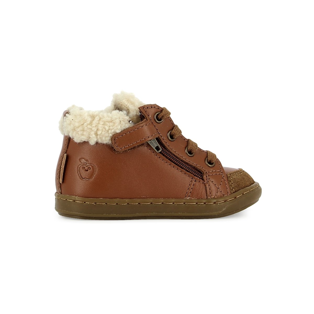 Basket à Lacets et Zip BOUBA ZIP WOOL camel foncé, SHOO POM