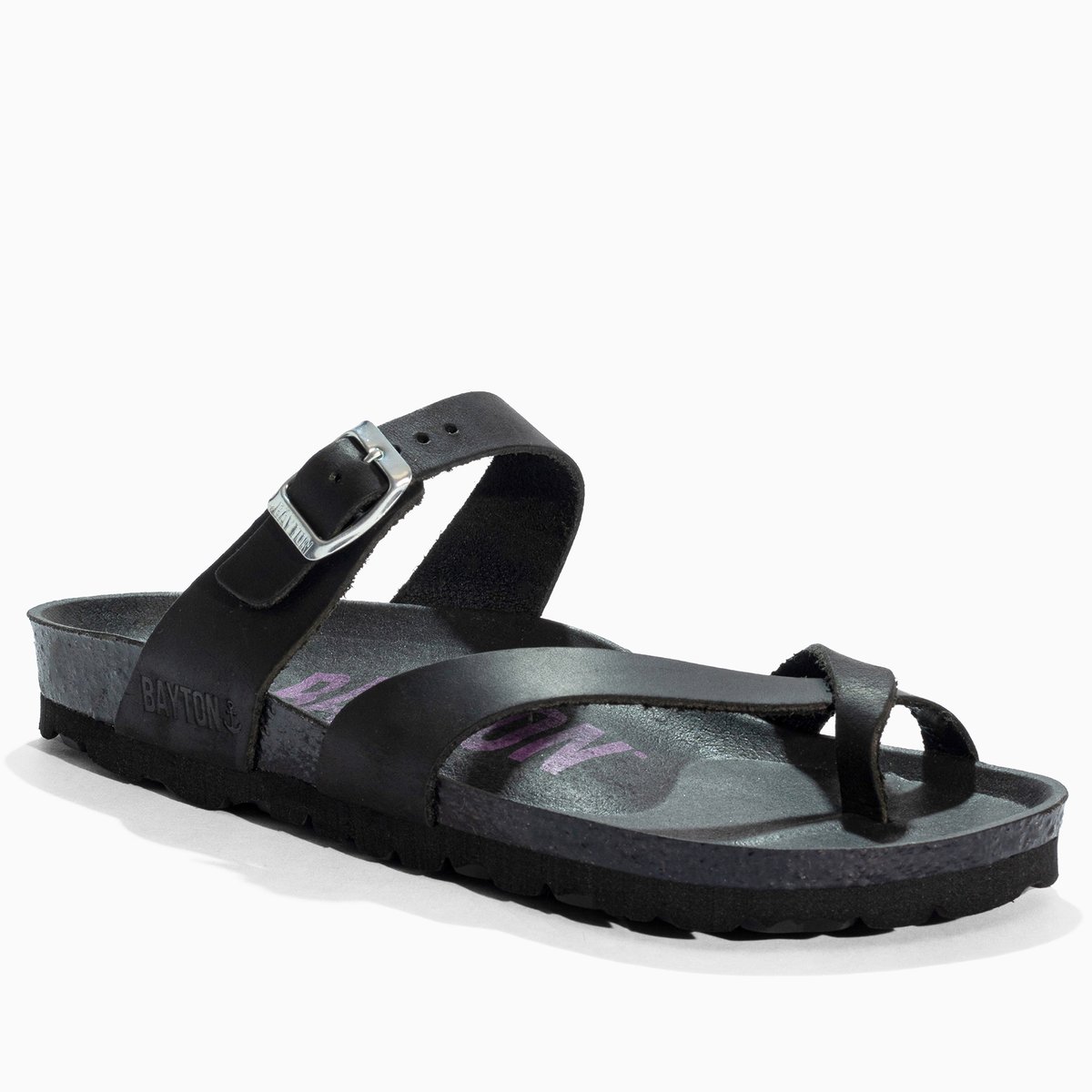 Tongs en cuir DIANE black, BAYTON