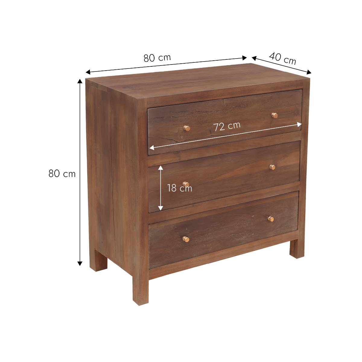 Commode 3 tiroirs en bois recyclé ARVEN bois foncé, MADE IN MEUBLES