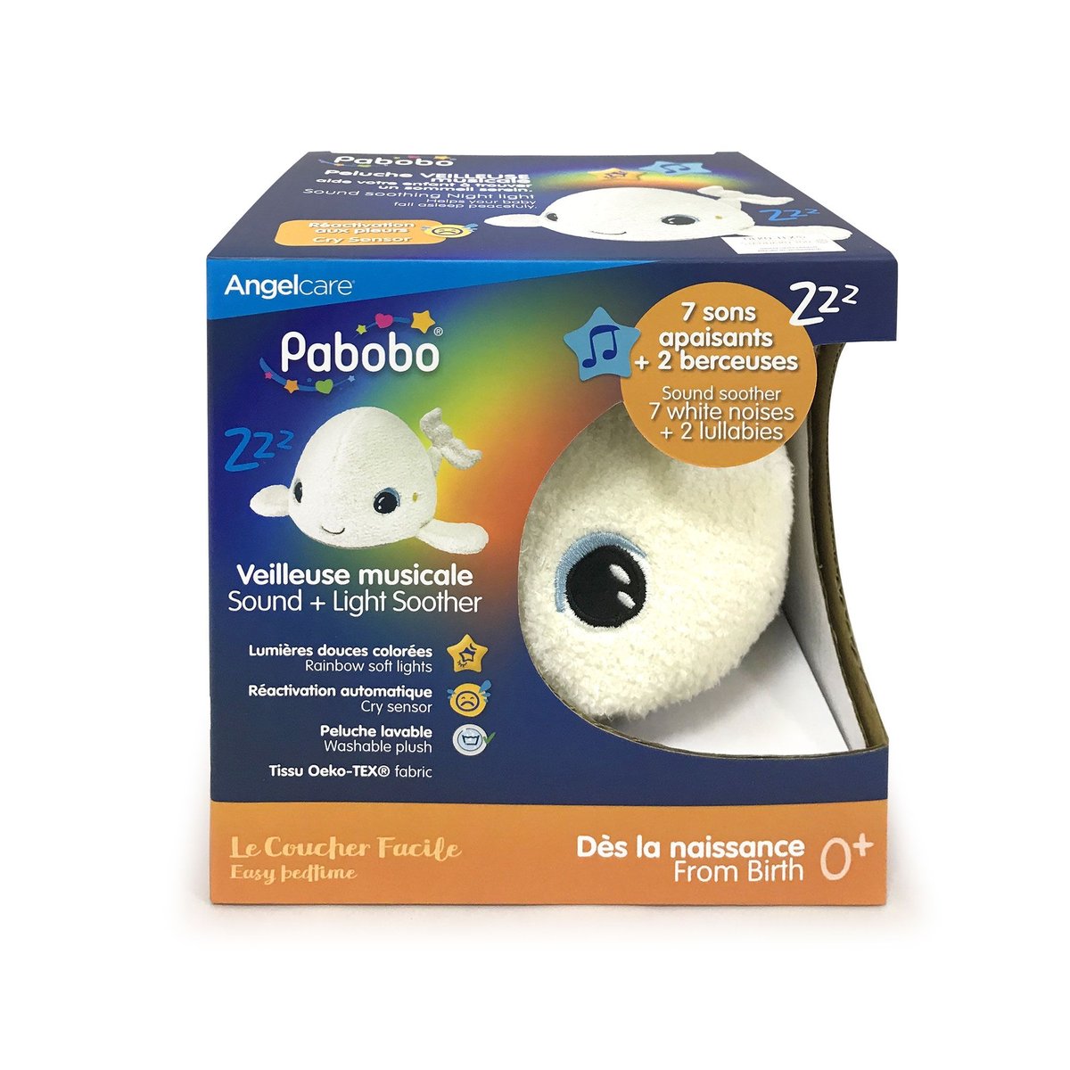 Veilleuse peluche bruits blancs et roses Beluga ecru, PABOBO